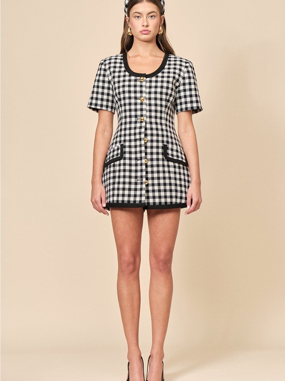 Maude’s Club Frances Wool Gingham U-Neck Jacket Cream Multi Size S NWT